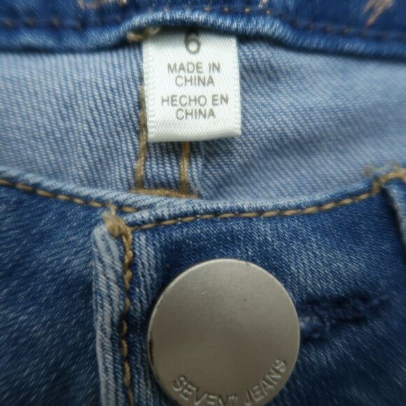 Seven7 Jeans Women's 6 Blue Mid-Rise Straight Crop Denim 24.5" Inseam Distressed - Picture 12 of 16